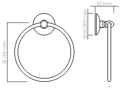 Схема размеров держателя для полотенец в ванную кольцо VIYA