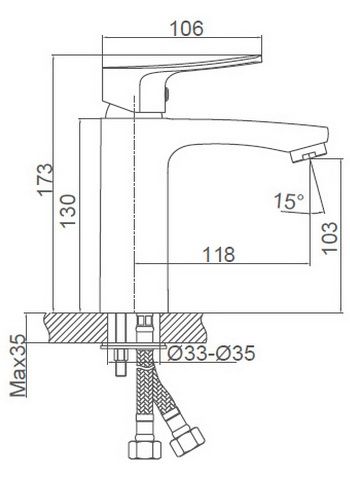 Схема размеров смесителя для умывальника с одной ручкой GOLSEN FG-052601