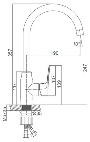 Схема размеров смесителя для кухни FRAUF GRAND GOLSEN FG-052611