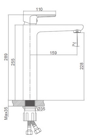 Схема размеров смесителя для умывальника высокого HERZBLLATT FG-052901A