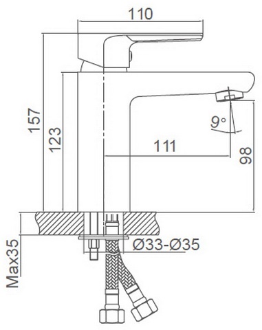 Схема размеров смесителя для умывальника FRAUF GRAND HERZBLLATT FG-052901