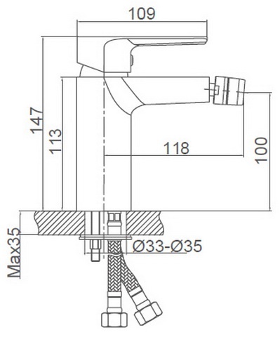 Схема размеров смесителя для биде FRAUF GRAND HERZBLLATT FG-052902
