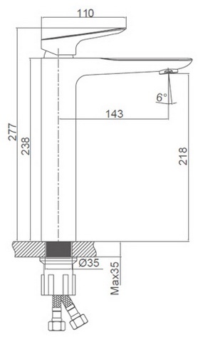 Схема размеров смесителя для умывальника высокого FRAUF GRAND SCHATZ FG-053301A