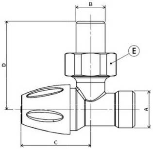 Схема размеров крана углового для радиатора APE нижнего