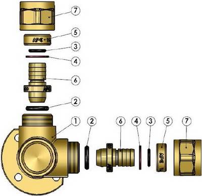 Схема компонентов в разборе тройника компрессионного монтажного APE