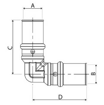 Изображение размеров пресс-угла промежуточного APE для металлопластиковых труб