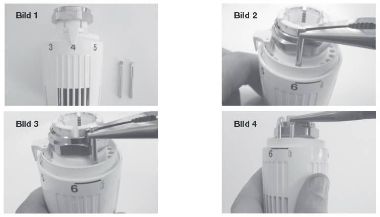Наглядный рисунок инструкции огриничения или блокировки термоголовки ГЕРЦ-СТАНДАРТ