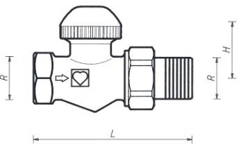 Схема размеров крана термостатического проходного ГЕРЦ-TS-90-V