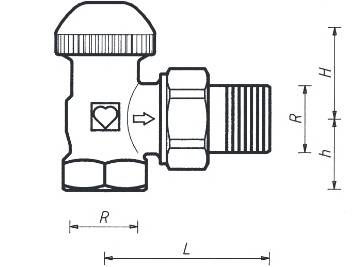 Схема размеров крана термостатического углового ГЕРЦ-TS-90-V