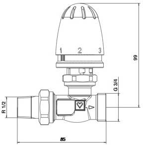 Схема размеров крана радиаторного прямого с термоголовкой ГЕРЦ-MINI