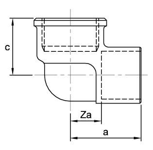 Схема общих размеров угла переходного 90 градусов с внутренней резьбой ASN14