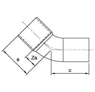 Схема общих размеров угла однораструбного медного 45 градусов под пайку ASN21S