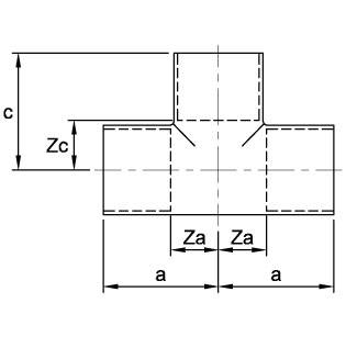 Схема общих размеров тройника медного ASN24