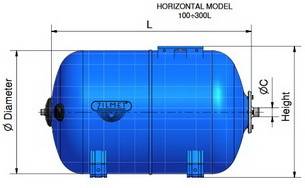 Схема размеров гидроаккумуляторов ZILMET ULTRA-PRO горизонтальных 100-300л