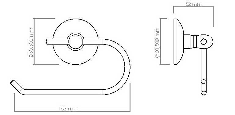 Схема размеров держателя туалетной бумаги без крышки хром VIYA