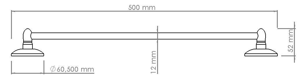 Изображение размеров полотенцедержателя одинарного длинного 50 см VIYA