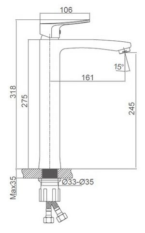 Схема размеров смесителя высокого FRAUF GRAND GOLSEN FG-052601A