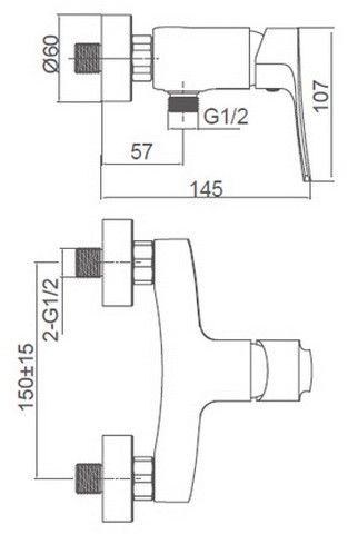Схема размеров смесителя для душа FRAUF GRAND GOLSEN FG-052603