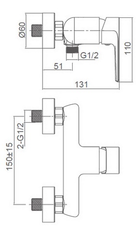 Схема размеров смесителя для душа FRAUF GRAND HERZBLLATT FG-052903
