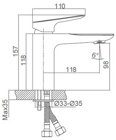 Схема размеров смесителя для умывальника FRAUF GRAND SCHATZ FG-053301
