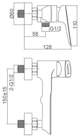 Схема размеров смесителя для душа FRAUF GRAND SCHATZ FG-053303