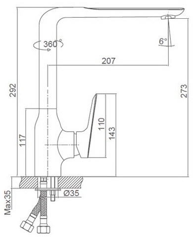 Схема размеров смесителя для кухни FRAUF GRAND SCHATZ FG-053311