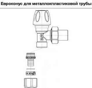 Евроконус для металлопластиковой трубы на кран радиаторный APE угловой верхний