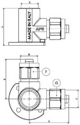 Схема размеров тройника компрессионного монтажного APE