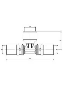 Изображение размеров пресс-тройника с наружной резьбой APE для металлопластиковых труб