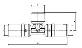 Изображение размеров пресс-тройника с наружной резьбой APE для металлопластиковых труб