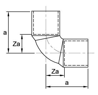 Схема общих размеров угла медного 90 градусов ASN12