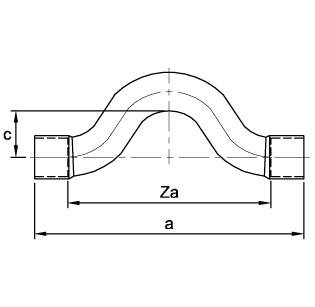 Схема общих размеров обвода медного двухраструбного ASN23