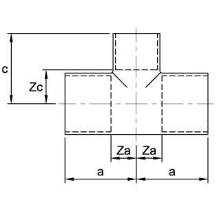 Схема размеров тройника редукционного медного под пайку ASN25 ENDEX