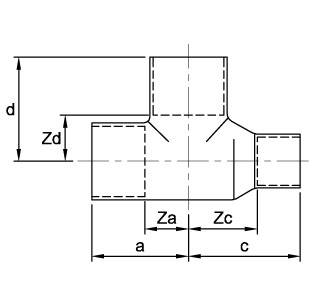 Схема размеров тройника медного с одним редукционным окончанием ASN26 ENDEX