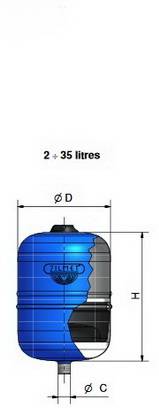 Схема размеров гидроаккумулятора HYDRO-PRO ZILMET от 2 до 35 литр