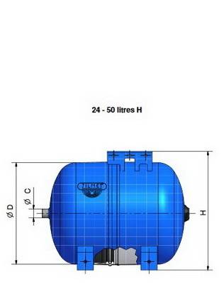 Схема размеров гидроаккумулятора HYDRO-PRO ZILMET от 24 до 50 литр
