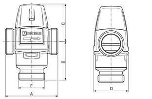 Схема размеров термостатического смесительного клапана ESBE VTA322